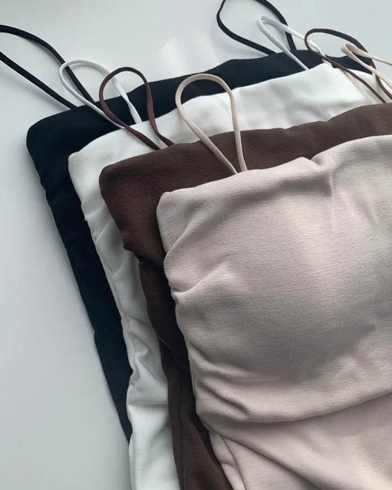 Brushed Shirring Camisole with Built-in Bra