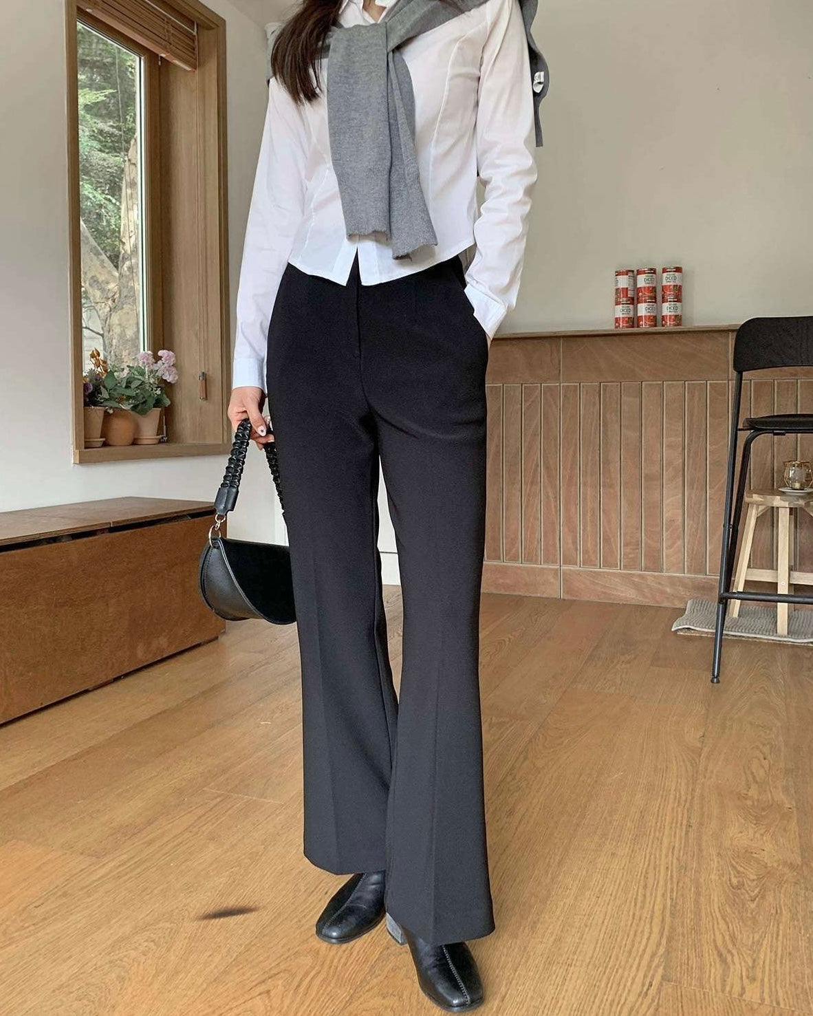 [S,M] Hidden Banding Flared Slacks