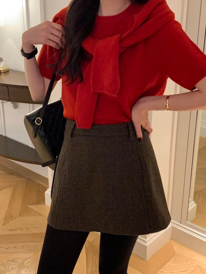 Knitted Short-Sleeves Cardigan Set