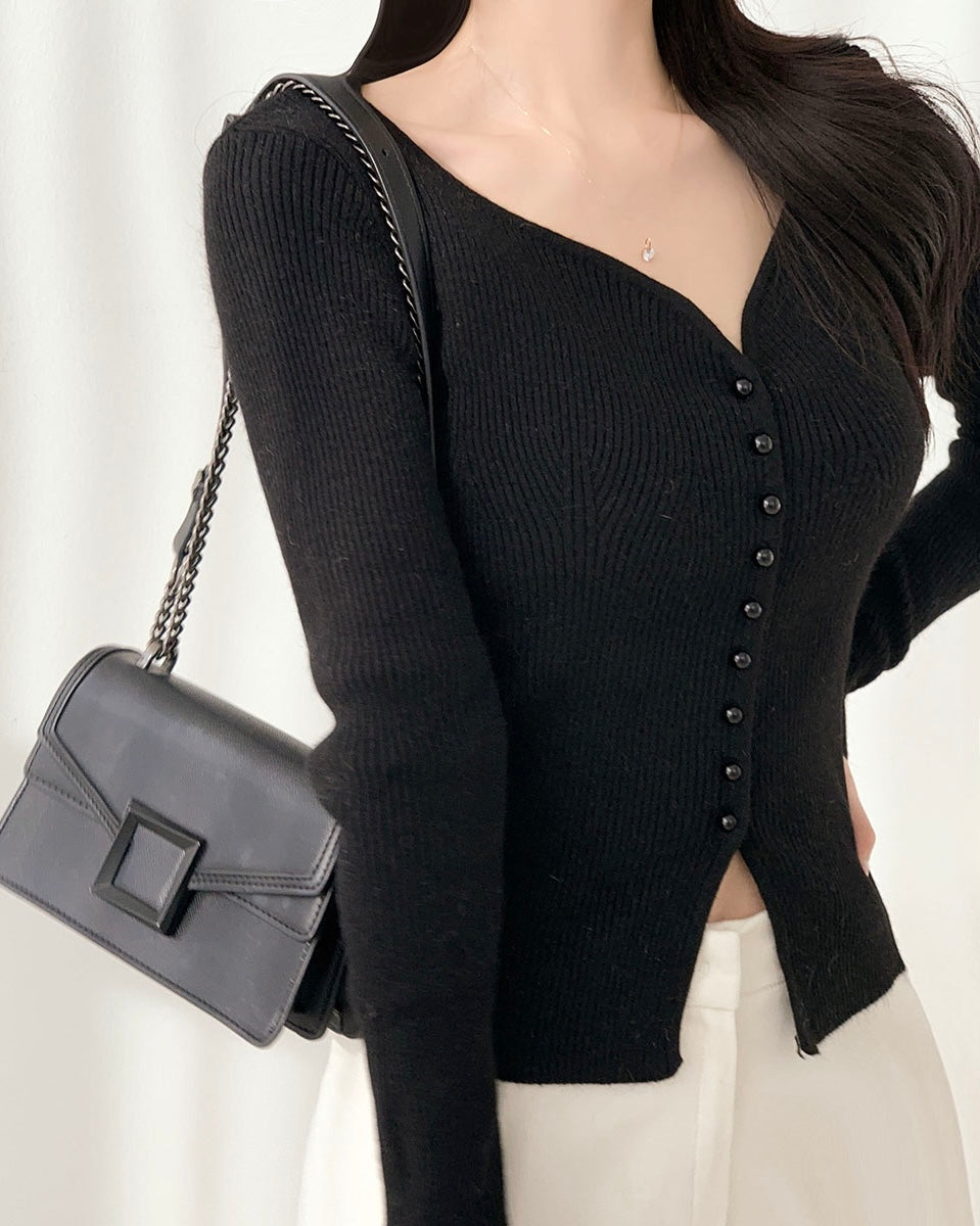 Heart-Neck Ribbed Knit Top