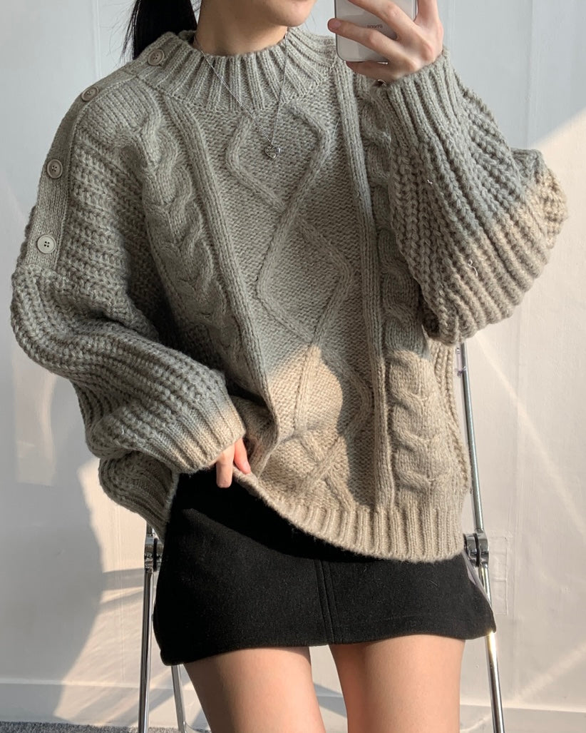 Shoulder Button Cable Knit