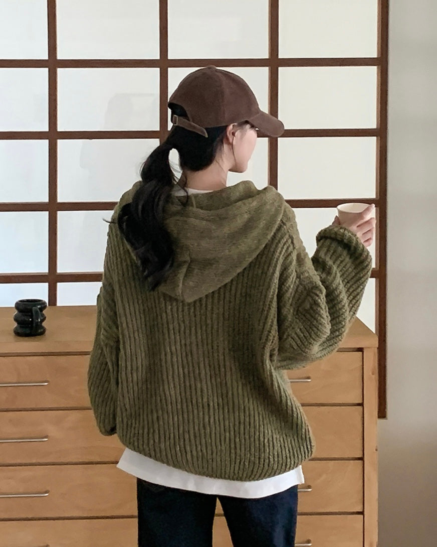 Hoodie Cable Knit Zip-Up