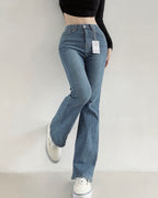 [S,M,L] Tunnel Waistband Stretchy Flared Denim Pants
