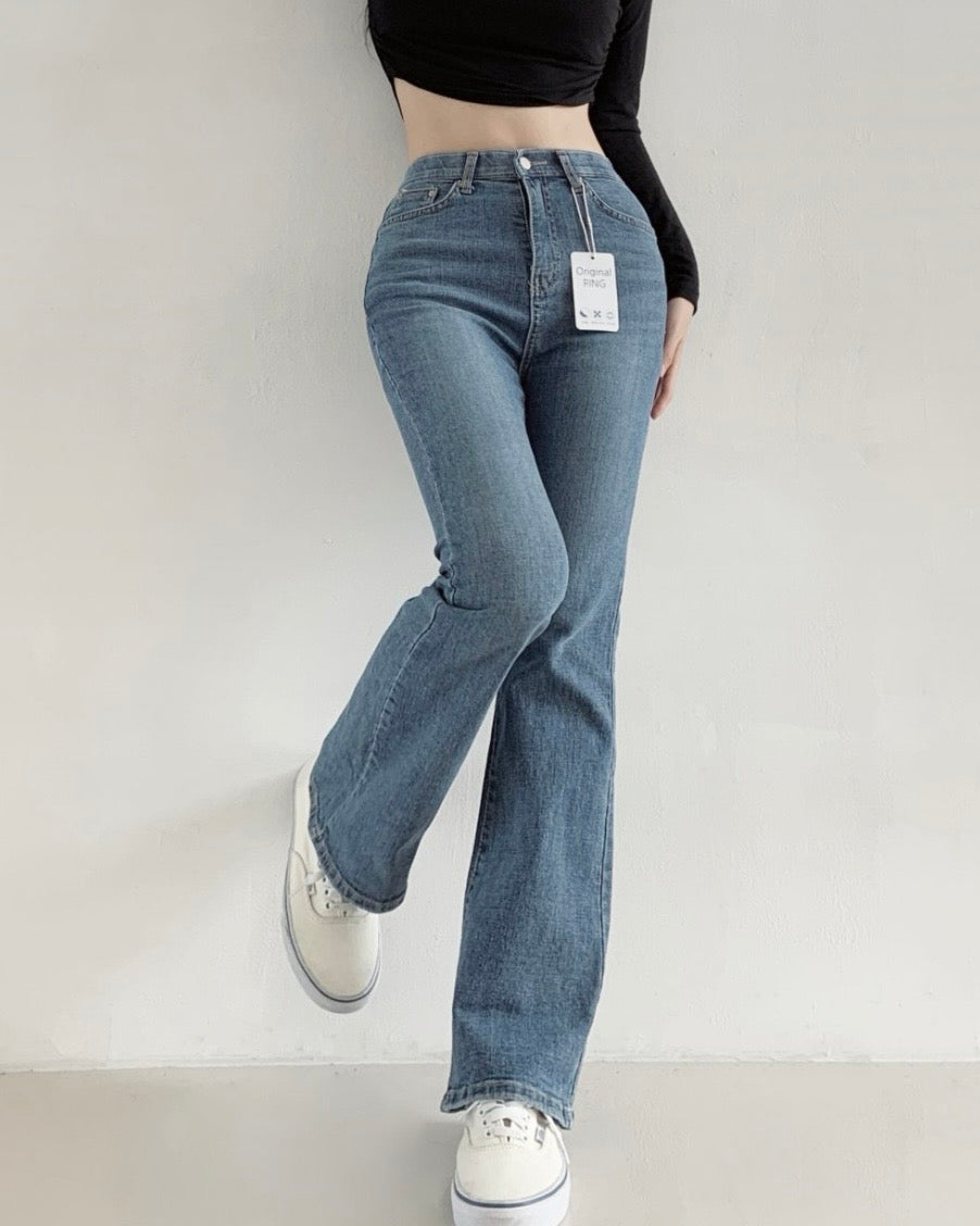 [S,M,L] Tunnel Waistband Stretchy Flared Denim Pants