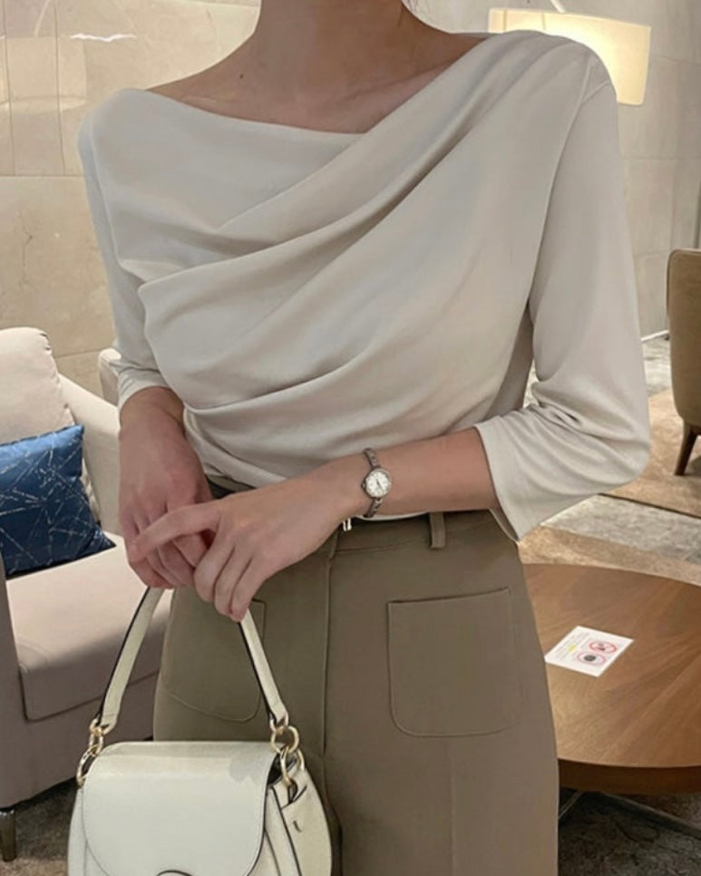Shirring Elbow Sleeve Blouse