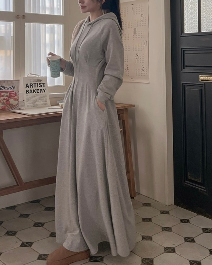 Hoodie Pintuck Long Dress