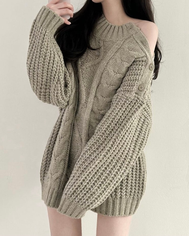 Shoulder Button Cable Knit
