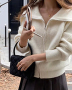 Sailor Collar Knitted Zip-Up