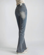 [Short/Long] Vintage Wash Stretchy Semi-Flared Jeans