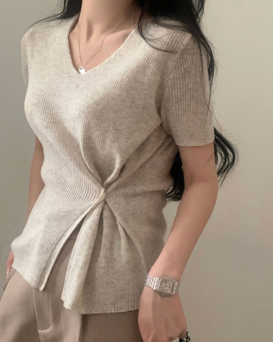 Bamboo Button short-Sleeve Knit