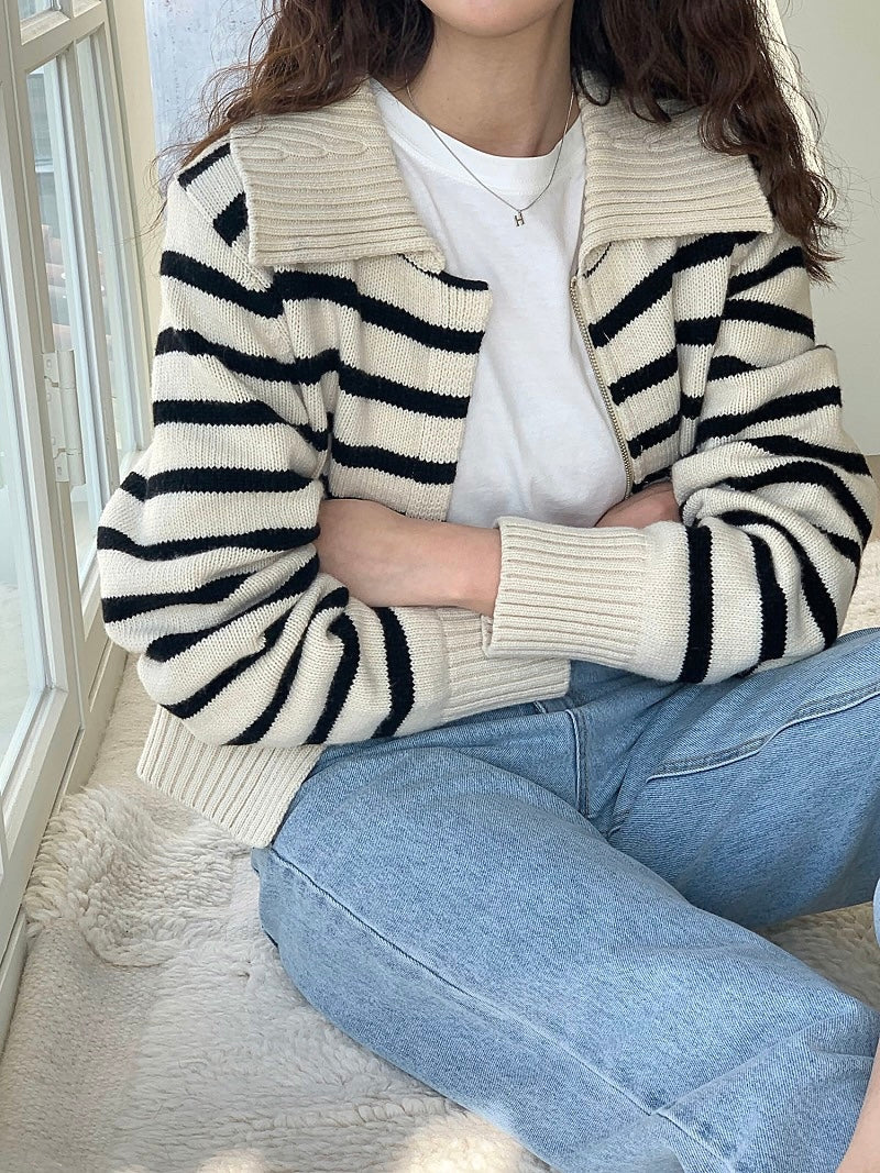 Moni Striped Knit Zip-Up