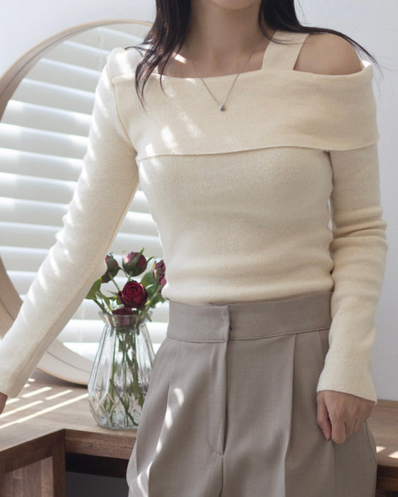 Mia Unbalanced Off-Shoulder Knit Top