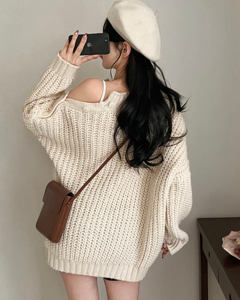 Shoulder Button Cable Knit