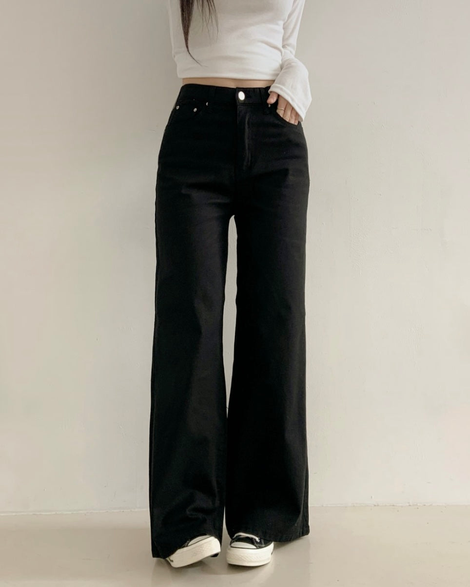 [S/M/L] Black High-Waist Stretchy Flared Cotton Pants