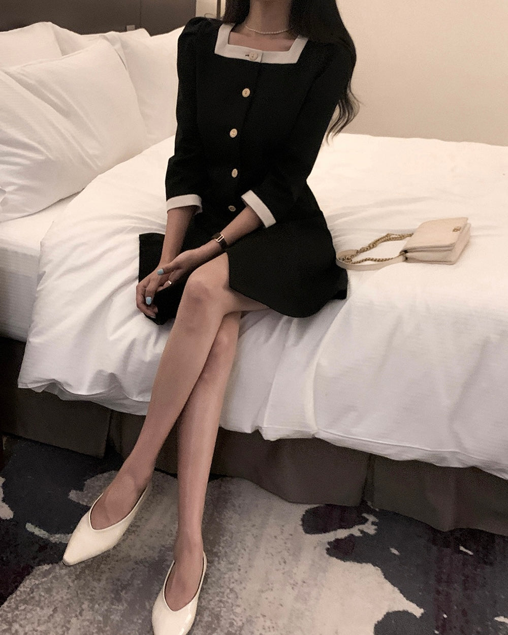 Square-Neck Tweed Dress