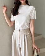 Pleats Half-Neck Short Sleeves