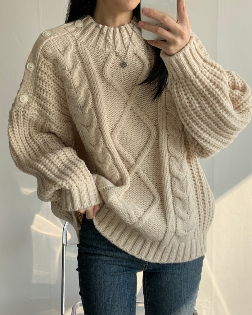 Shoulder Button Cable Knit