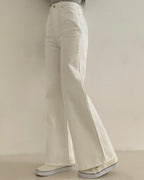 [S,M,L] High-Waist Stretchy Flared Cotton Pants