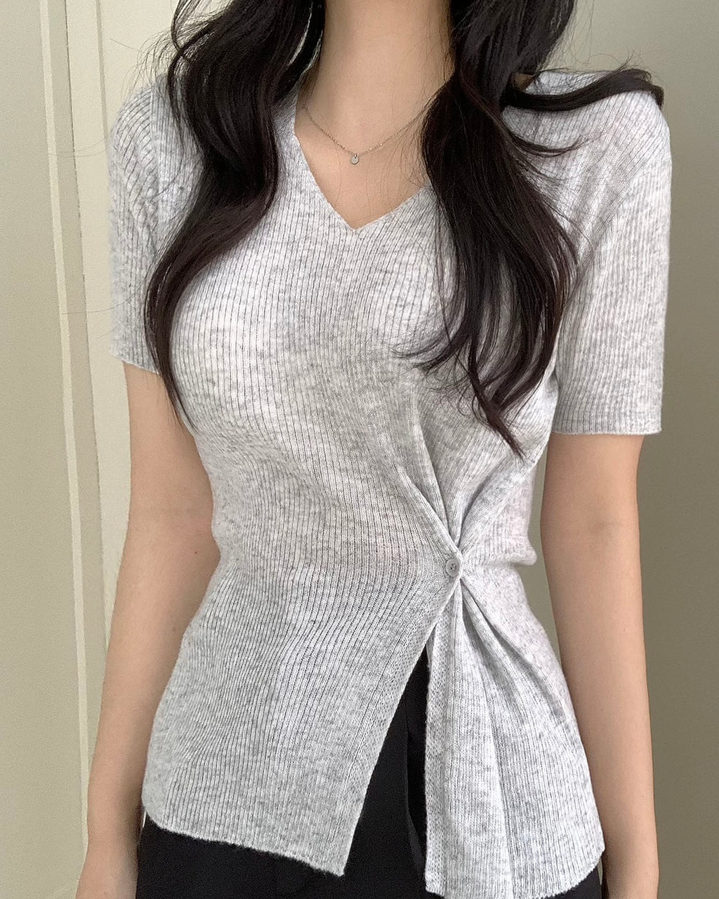 Bamboo Button short-Sleeve Knit
