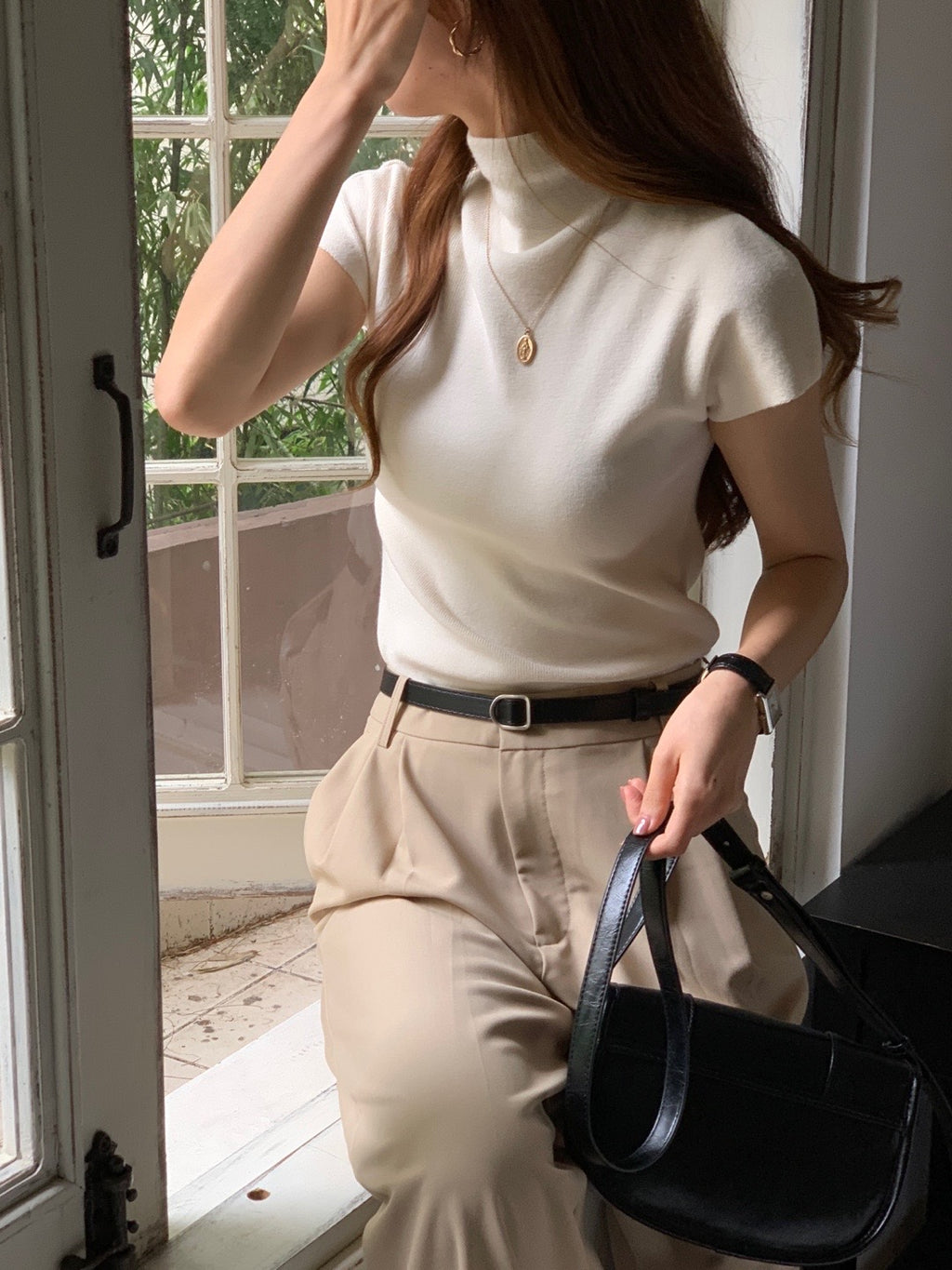 Salmon Half Turtleneck Knit Top