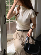 Salmon Half Turtleneck Knit Top