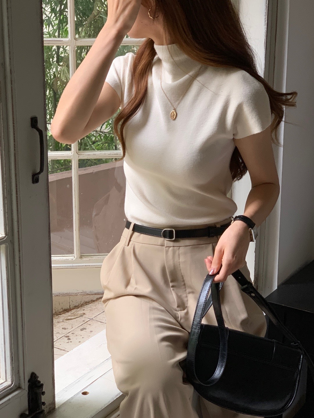 Salmon Half Turtleneck Knit Top