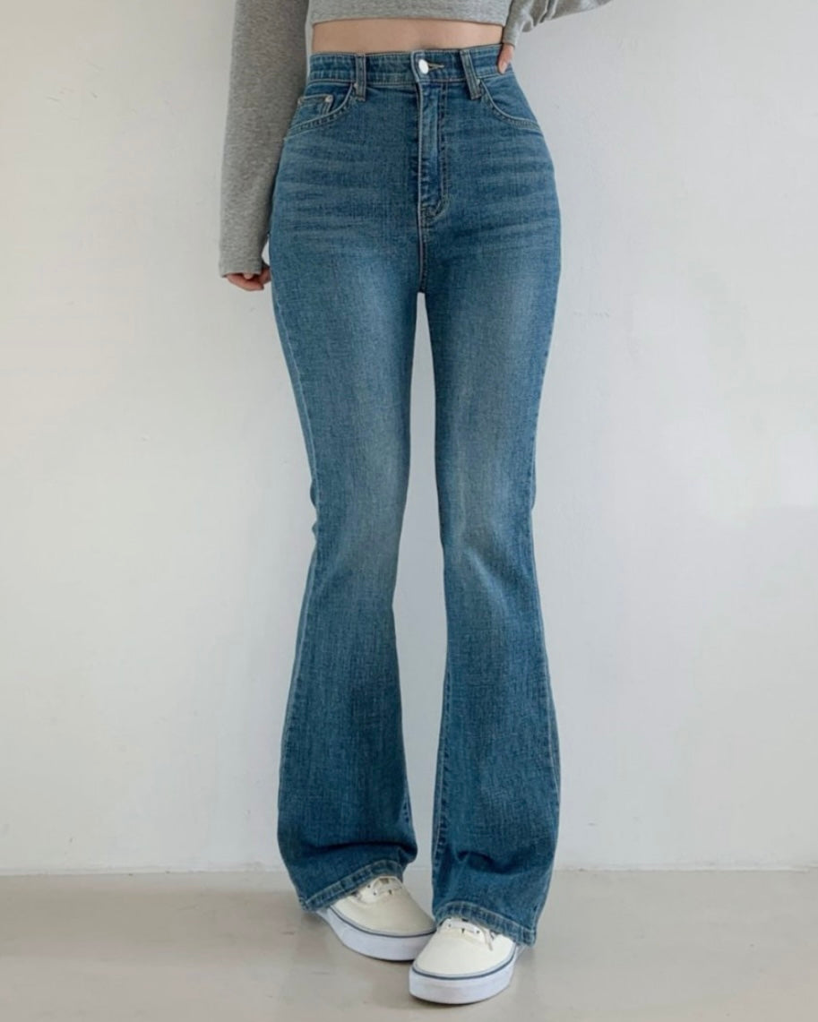 [S,M,L] Tunnel Waistband Stretchy Flared Denim Pants
