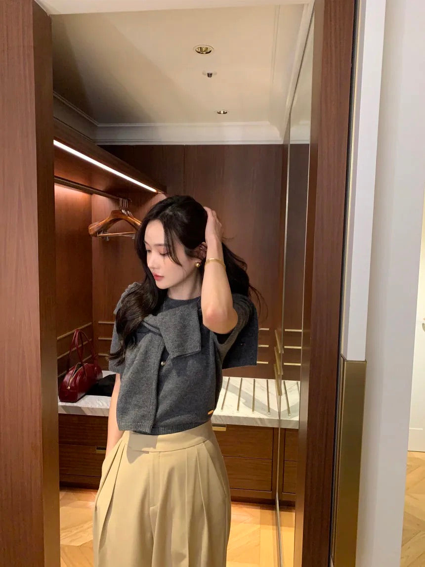 Knitted Short-Sleeves Cardigan Set
