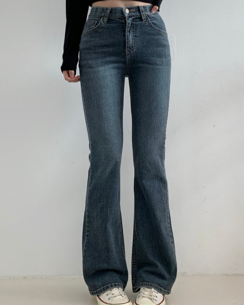 [S,M,L] Hidden Banding Stretchy Semi-Flared Denim Pants