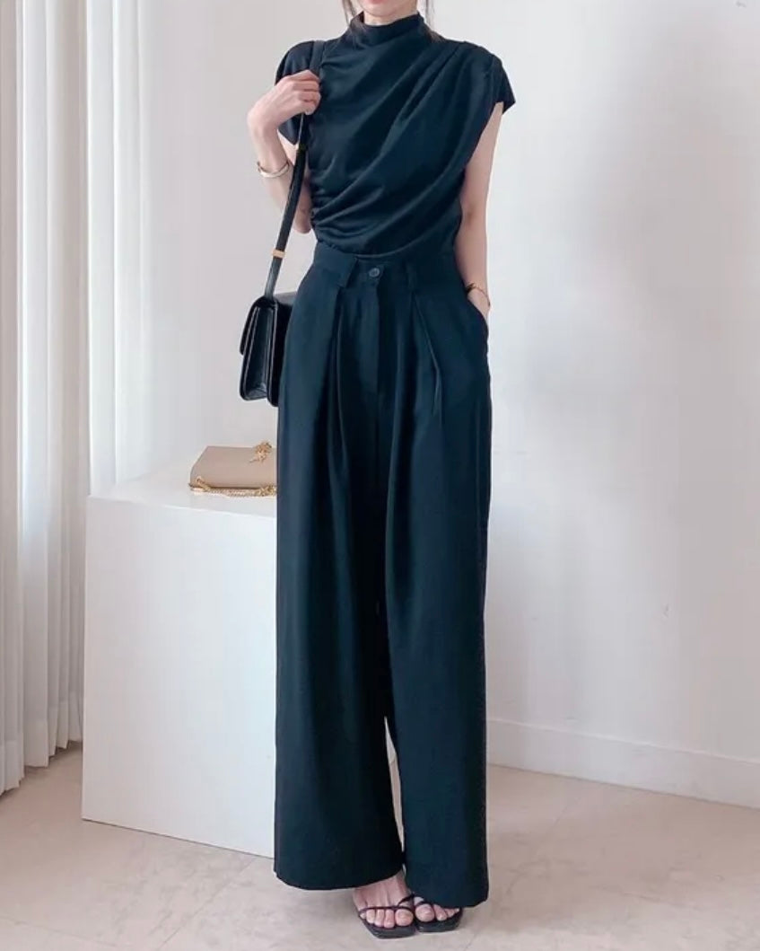 Shirring Half-Neck Top