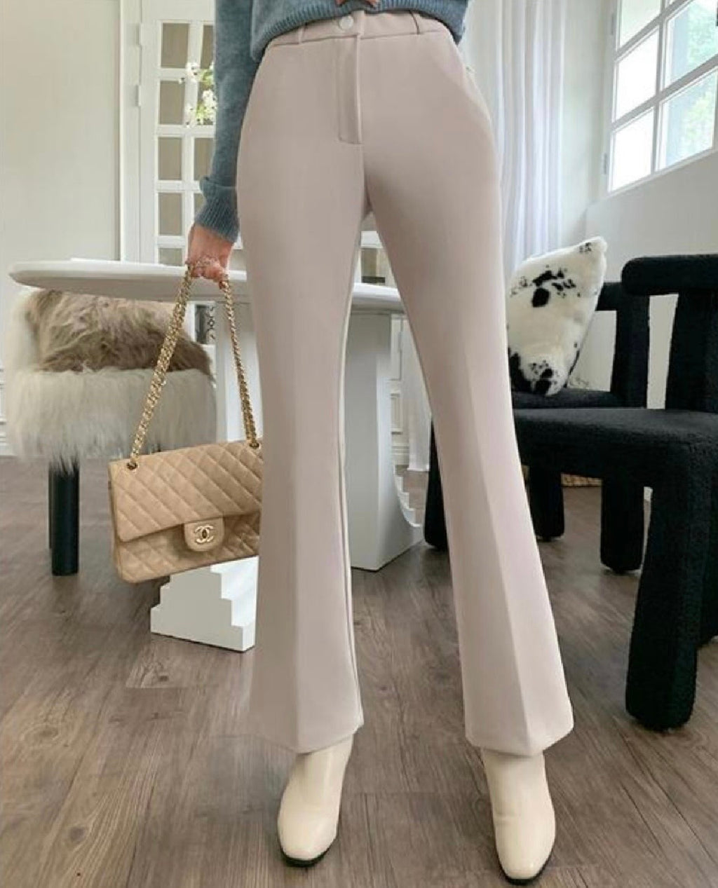 [S,M] Hidden Banding Flared Slacks