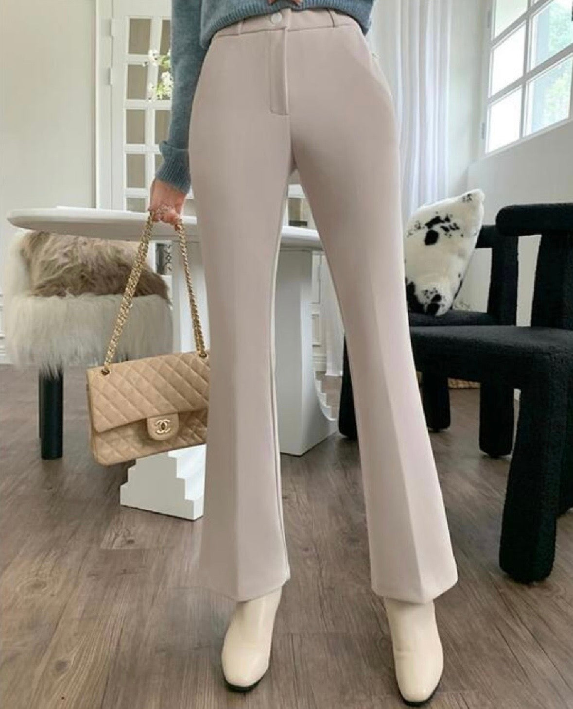 [S,M] Hidden Banding Flared Slacks