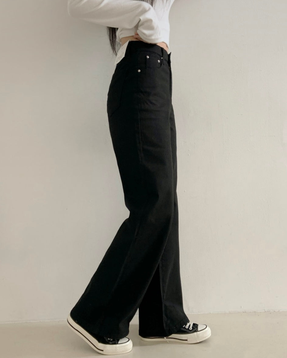 [S/M/L] Black High-Waist Stretchy Flared Cotton Pants