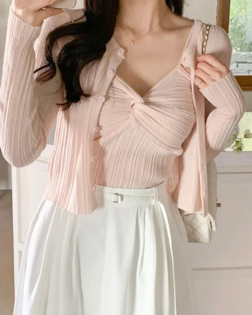 Twist Sleeveless Cardigan Set