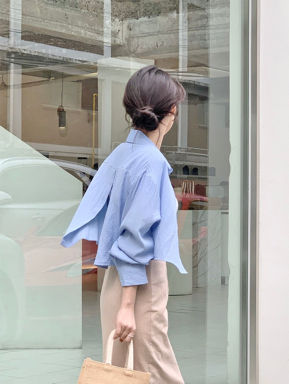 Back Button Cotton Blouse