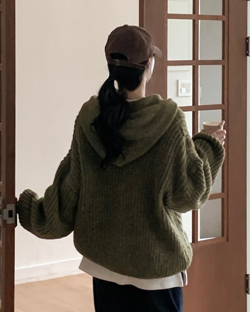 Hoodie Cable Knit Zip-Up