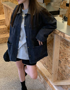 Leather Collar Denim Jacket