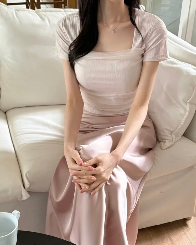 [ Sale Excluded ] Mesh Square-Neck Top