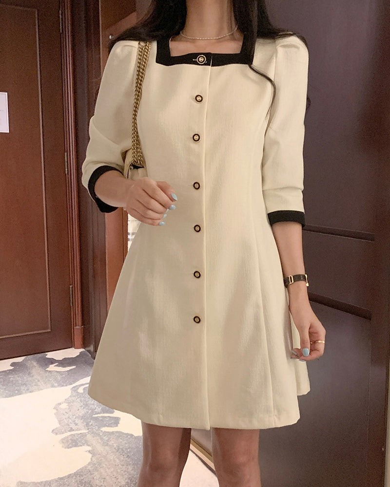 Square-Neck Tweed Dress