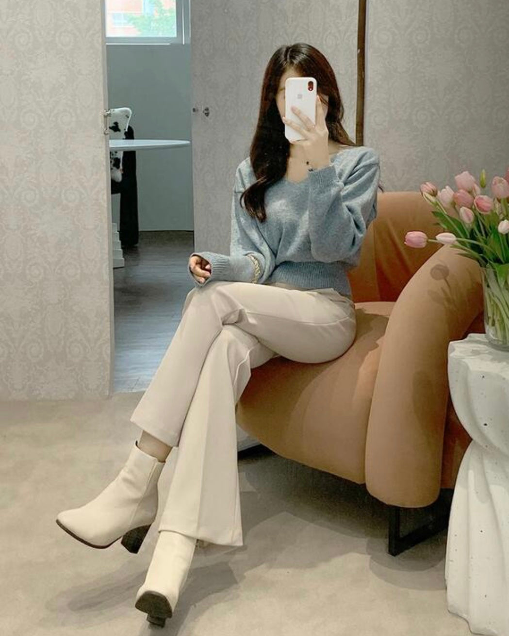 [S,M] Hidden Banding Flared Slacks