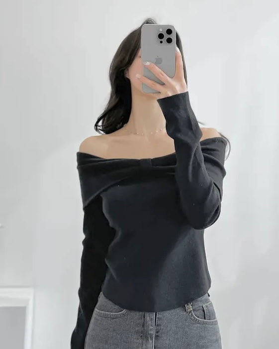 Ribbon Off-Shoulder Knit