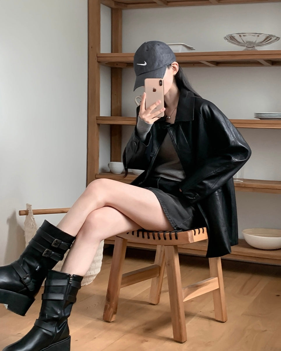 Roel Leather Half Jacket