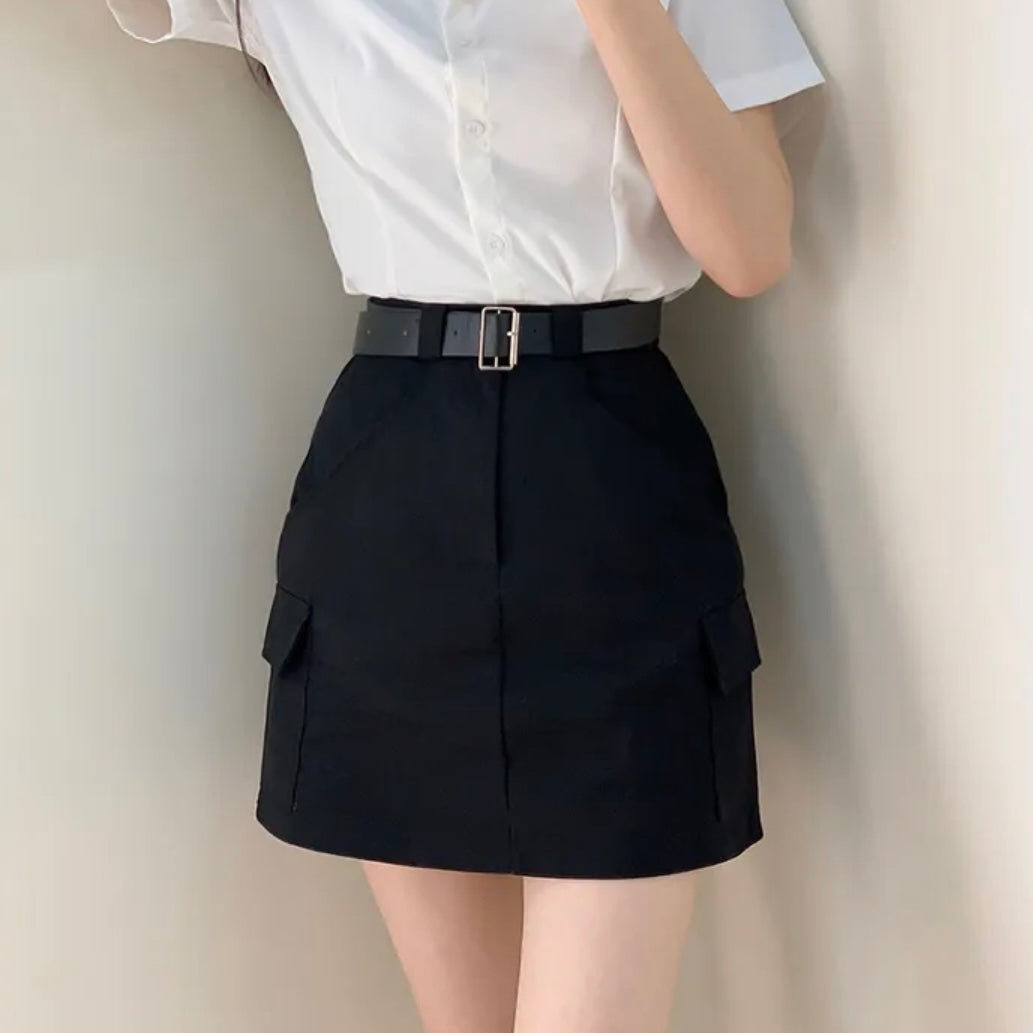 Cotton Pocket Skirt ( Belt included )
