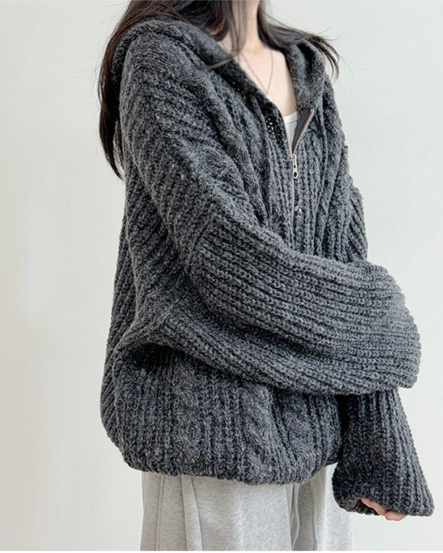 Hoodie Cable Knit Zip-Up