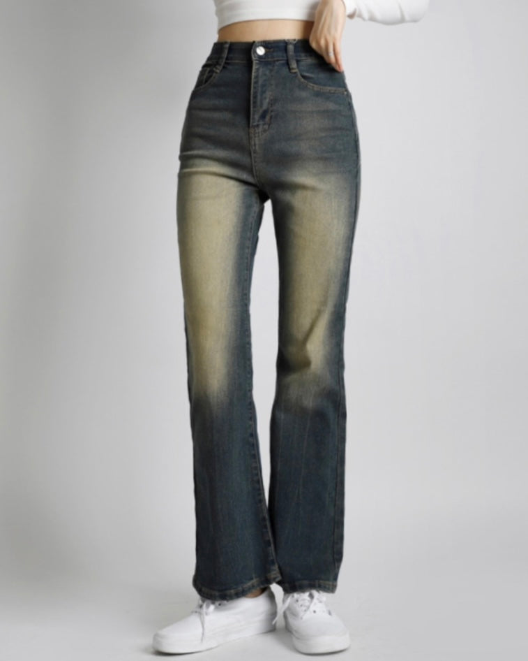 [Short/Long] Vintage Yellow Stretchy Semi-Flared Jeans