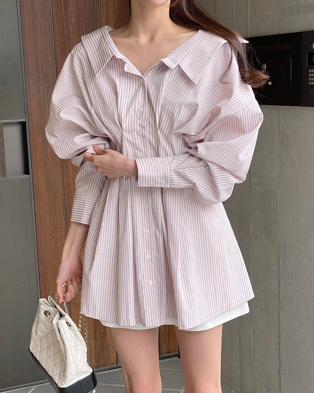 [ Pre-order ] Back Strap Shirt Mini Dress