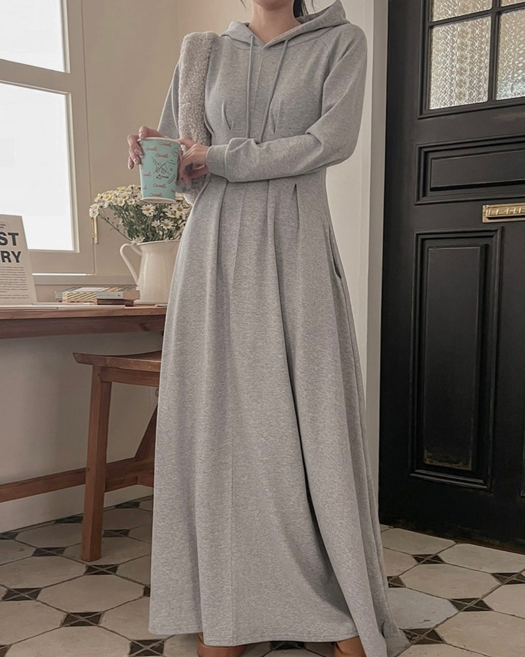 Hoodie Pintuck Long Dress