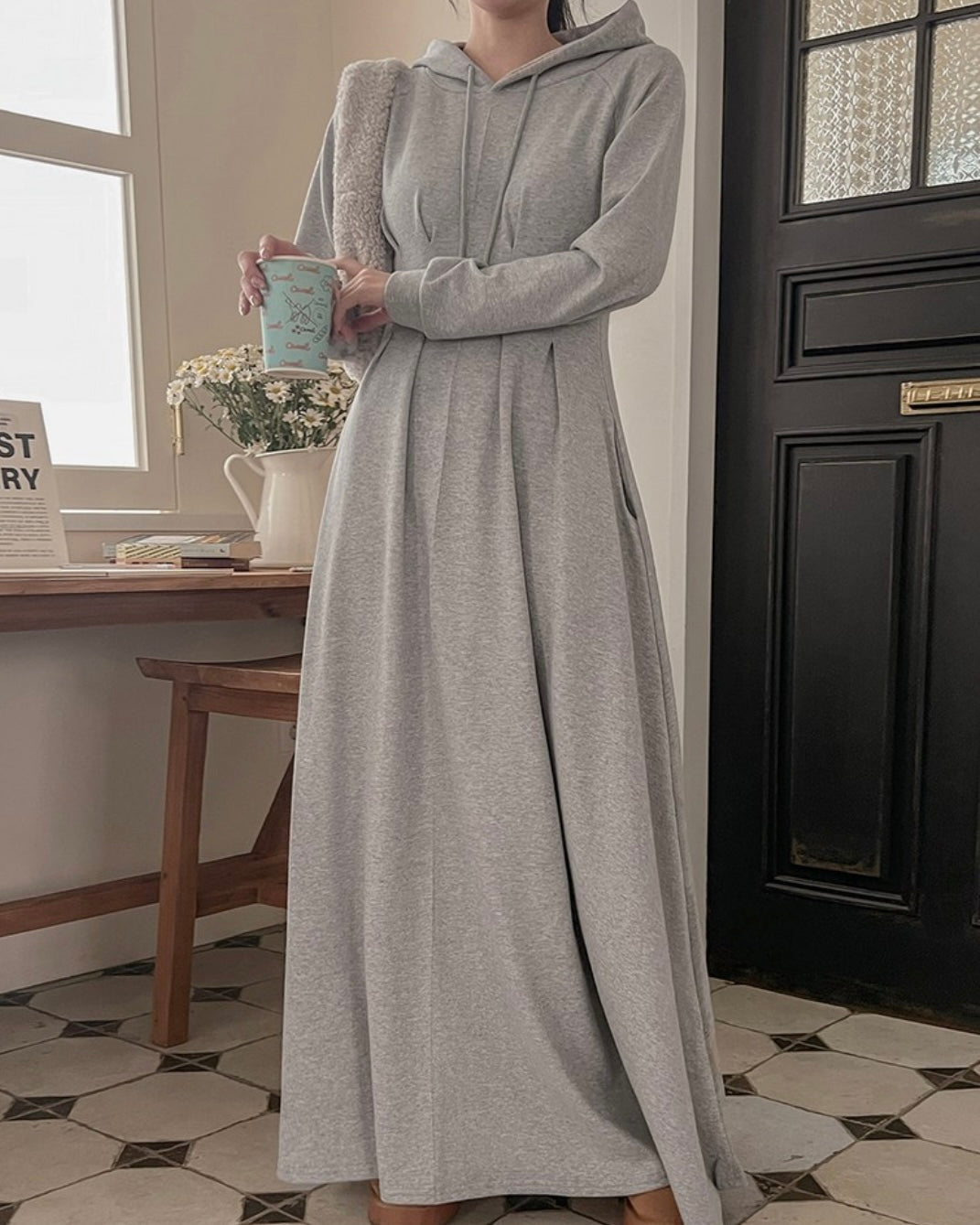 Hoodie Pintuck Long Dress