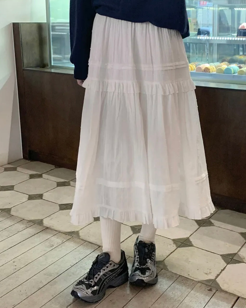 Dobby Ruffle Cotton Skirt