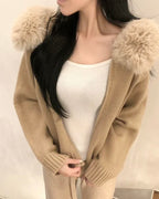 Fur Hoodie Knit Zip-Up